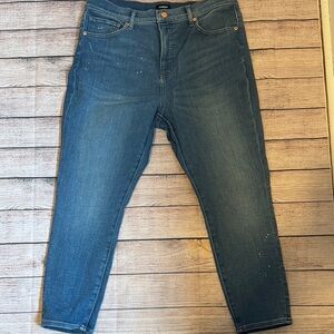 Express paint splattered blue skinny jeans 14 short